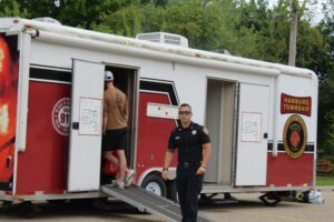 Fire safety trailer at community event
